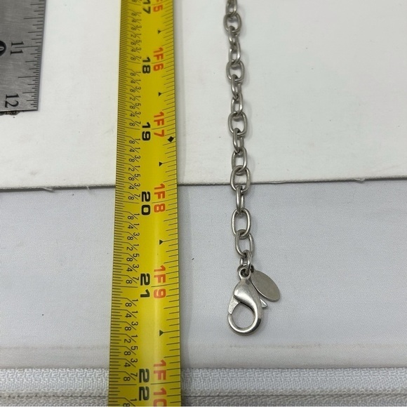 Chico's Blue Marbled Faux Stone Statement Necklace with Silver Tone Chain - Picture 7 of 7